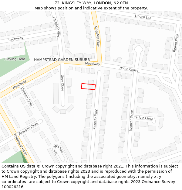72, KINGSLEY WAY, LONDON, N2 0EN: Location map and indicative extent of plot