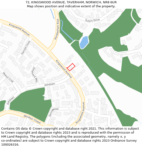 72, KINGSWOOD AVENUE, TAVERHAM, NORWICH, NR8 6UR: Location map and indicative extent of plot