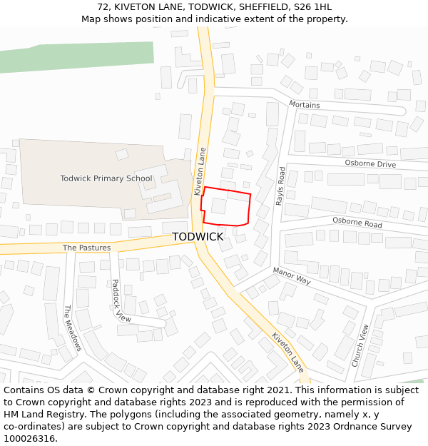 72, KIVETON LANE, TODWICK, SHEFFIELD, S26 1HL: Location map and indicative extent of plot