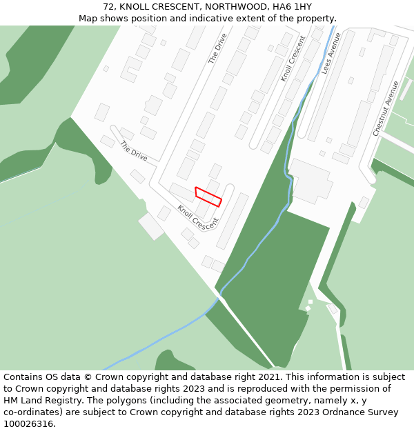 72, KNOLL CRESCENT, NORTHWOOD, HA6 1HY: Location map and indicative extent of plot