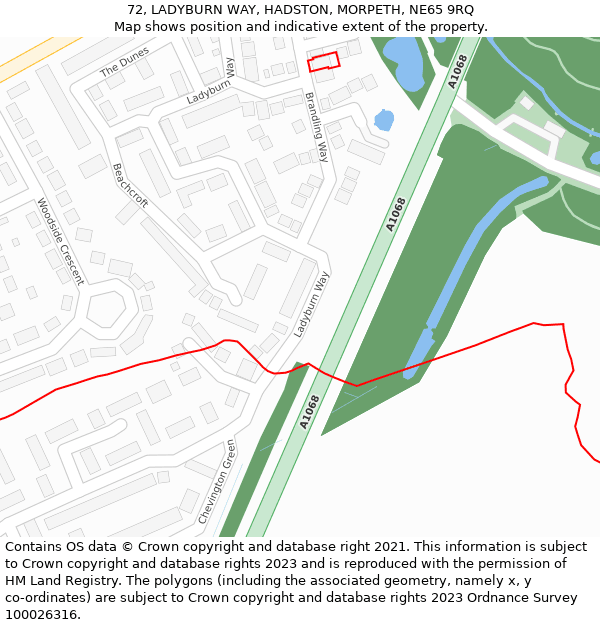 72, LADYBURN WAY, HADSTON, MORPETH, NE65 9RQ: Location map and indicative extent of plot