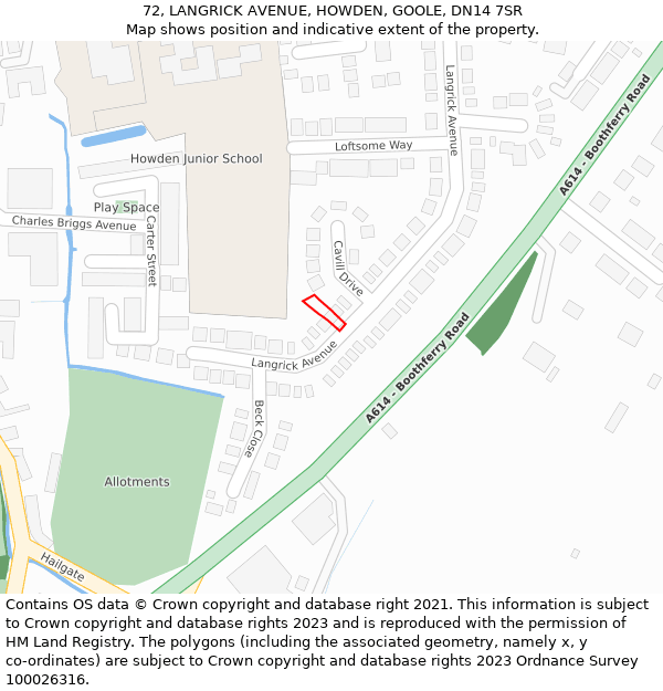 72, LANGRICK AVENUE, HOWDEN, GOOLE, DN14 7SR: Location map and indicative extent of plot