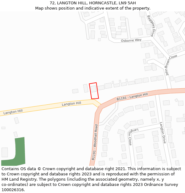 72, LANGTON HILL, HORNCASTLE, LN9 5AH: Location map and indicative extent of plot