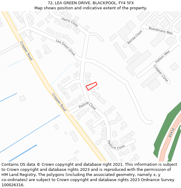 72, LEA GREEN DRIVE, BLACKPOOL, FY4 5FX: Location map and indicative extent of plot