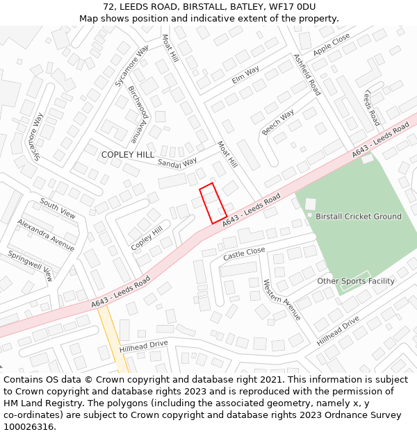 72, LEEDS ROAD, BIRSTALL, BATLEY, WF17 0DU: Location map and indicative extent of plot