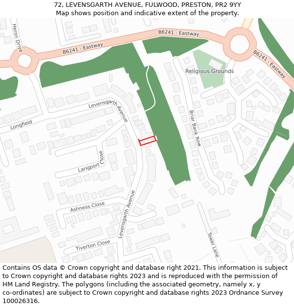 72, LEVENSGARTH AVENUE, FULWOOD, PRESTON, PR2 9YY: Location map and indicative extent of plot