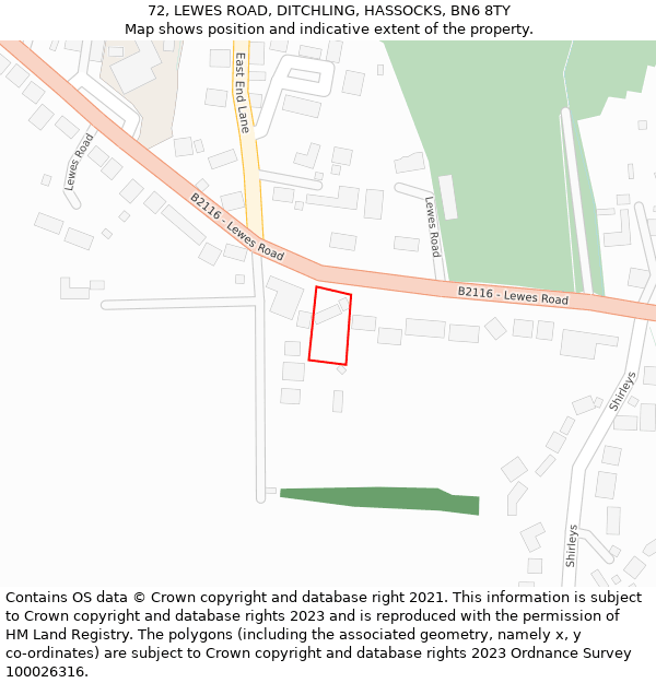 72, LEWES ROAD, DITCHLING, HASSOCKS, BN6 8TY: Location map and indicative extent of plot