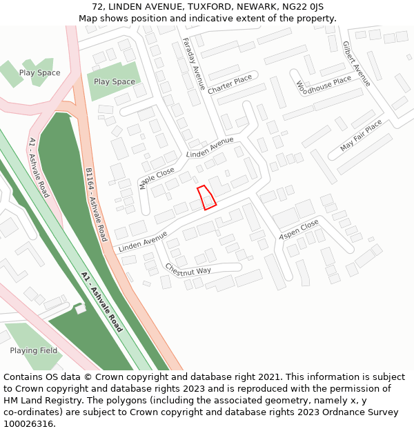 72, LINDEN AVENUE, TUXFORD, NEWARK, NG22 0JS: Location map and indicative extent of plot