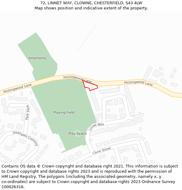 72, LINNET WAY, CLOWNE, CHESTERFIELD, S43 4LW: Location map and indicative extent of plot