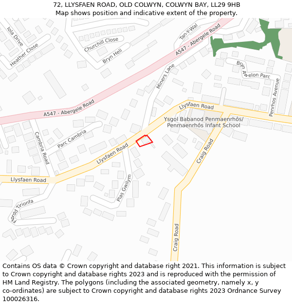72, LLYSFAEN ROAD, OLD COLWYN, COLWYN BAY, LL29 9HB: Location map and indicative extent of plot