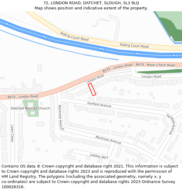 72, LONDON ROAD, DATCHET, SLOUGH, SL3 9LQ: Location map and indicative extent of plot