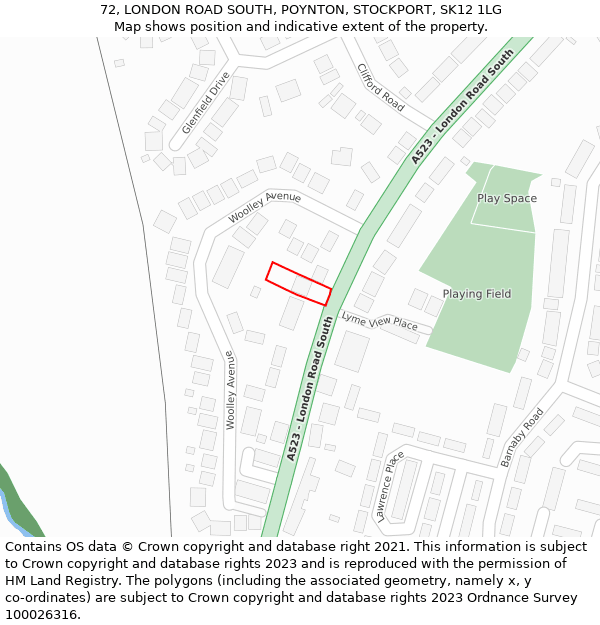 72, LONDON ROAD SOUTH, POYNTON, STOCKPORT, SK12 1LG: Location map and indicative extent of plot