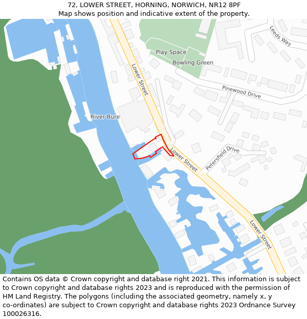 72, LOWER STREET, HORNING, NORWICH, NR12 8PF: Location map and indicative extent of plot