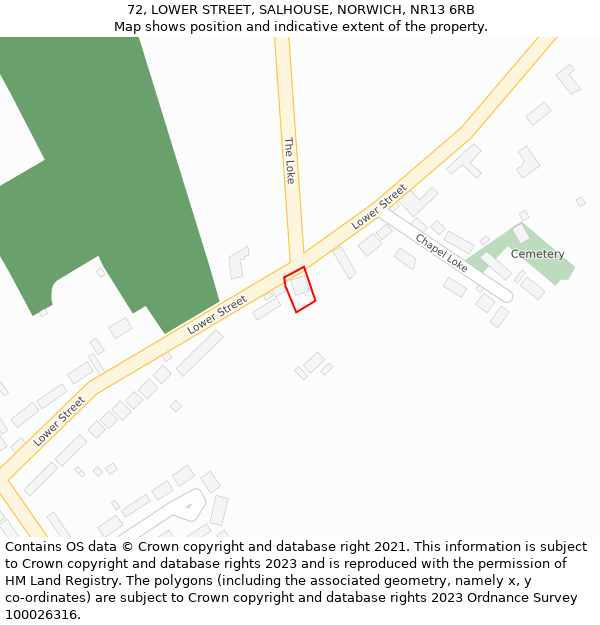 72, LOWER STREET, SALHOUSE, NORWICH, NR13 6RB: Location map and indicative extent of plot