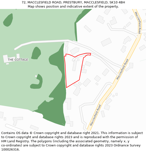 72, MACCLESFIELD ROAD, PRESTBURY, MACCLESFIELD, SK10 4BH: Location map and indicative extent of plot