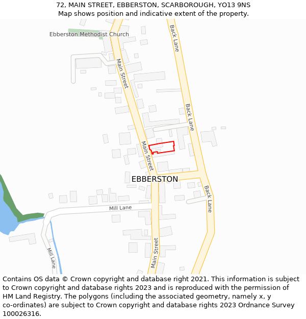 72, MAIN STREET, EBBERSTON, SCARBOROUGH, YO13 9NS: Location map and indicative extent of plot