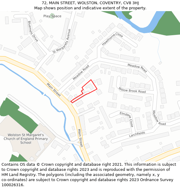 72, MAIN STREET, WOLSTON, COVENTRY, CV8 3HJ: Location map and indicative extent of plot