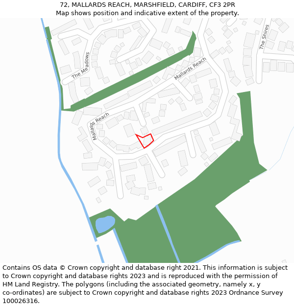 72, MALLARDS REACH, MARSHFIELD, CARDIFF, CF3 2PR: Location map and indicative extent of plot