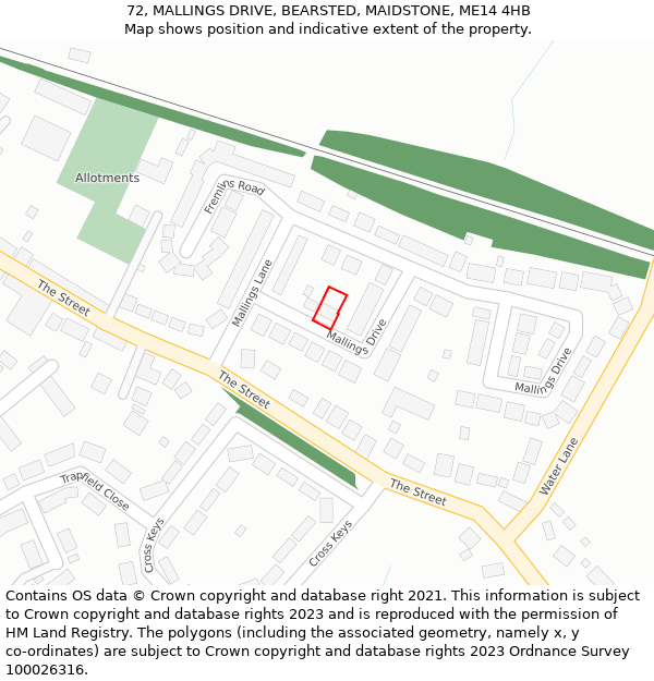 72, MALLINGS DRIVE, BEARSTED, MAIDSTONE, ME14 4HB: Location map and indicative extent of plot