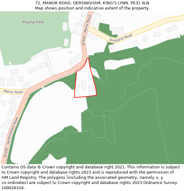 72, MANOR ROAD, DERSINGHAM, KING'S LYNN, PE31 6LN: Location map and indicative extent of plot