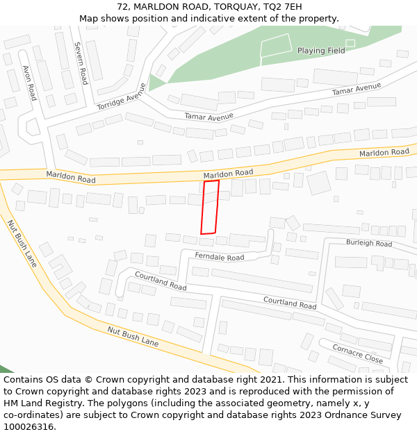 72, MARLDON ROAD, TORQUAY, TQ2 7EH: Location map and indicative extent of plot