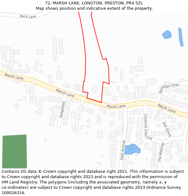 72, MARSH LANE, LONGTON, PRESTON, PR4 5ZL: Location map and indicative extent of plot