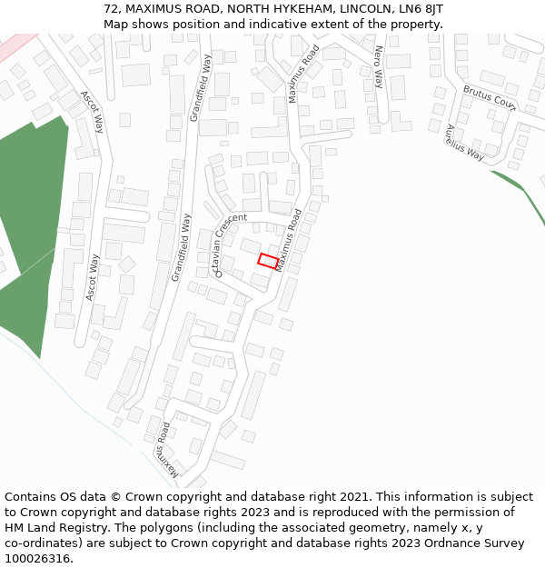 72, MAXIMUS ROAD, NORTH HYKEHAM, LINCOLN, LN6 8JT: Location map and indicative extent of plot