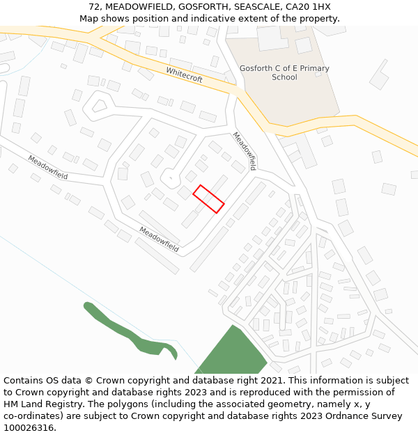 72, MEADOWFIELD, GOSFORTH, SEASCALE, CA20 1HX: Location map and indicative extent of plot