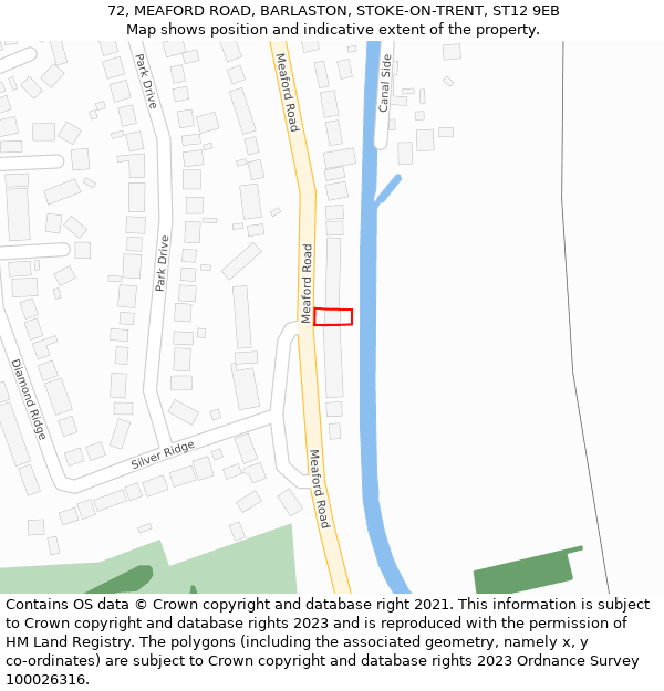 72, MEAFORD ROAD, BARLASTON, STOKE-ON-TRENT, ST12 9EB: Location map and indicative extent of plot