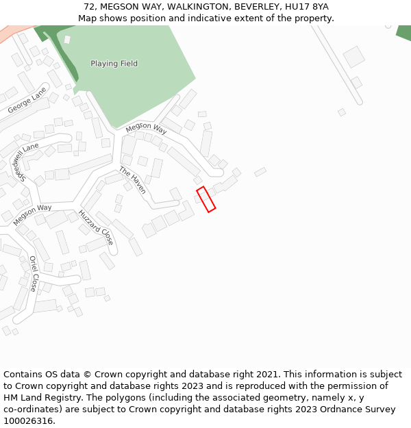 72, MEGSON WAY, WALKINGTON, BEVERLEY, HU17 8YA: Location map and indicative extent of plot