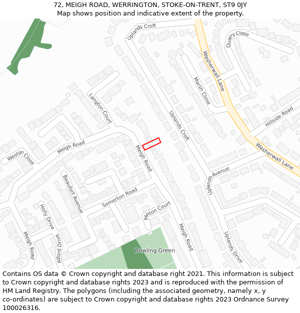 72, MEIGH ROAD, WERRINGTON, STOKE-ON-TRENT, ST9 0JY: Location map and indicative extent of plot