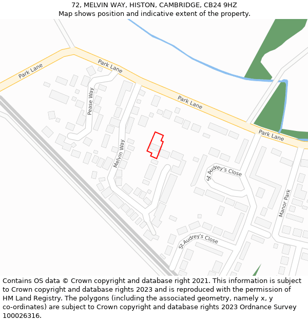 72, MELVIN WAY, HISTON, CAMBRIDGE, CB24 9HZ: Location map and indicative extent of plot