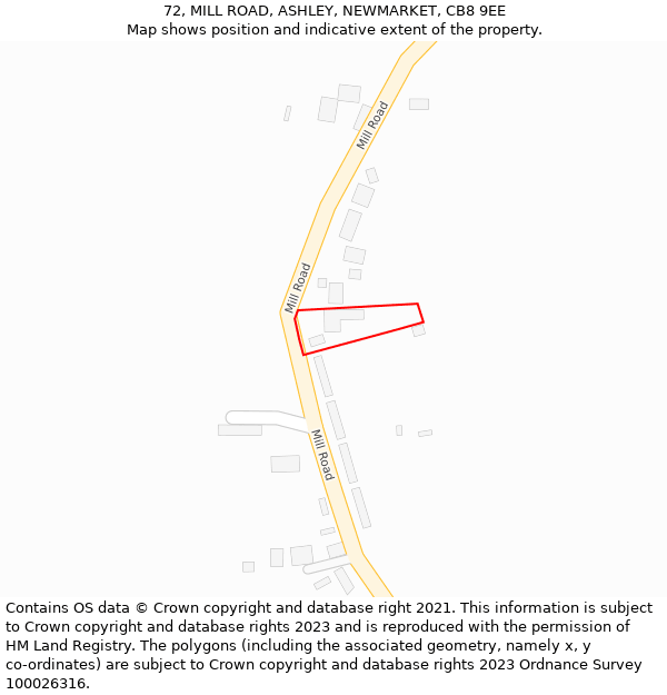 72, MILL ROAD, ASHLEY, NEWMARKET, CB8 9EE: Location map and indicative extent of plot