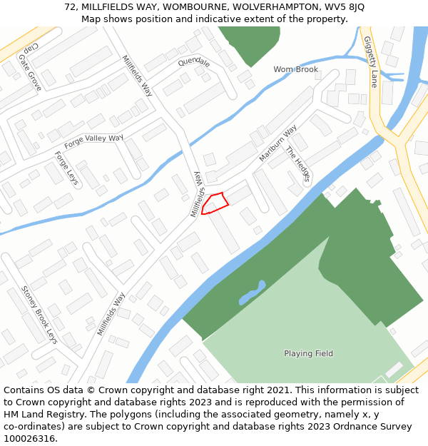 72, MILLFIELDS WAY, WOMBOURNE, WOLVERHAMPTON, WV5 8JQ: Location map and indicative extent of plot