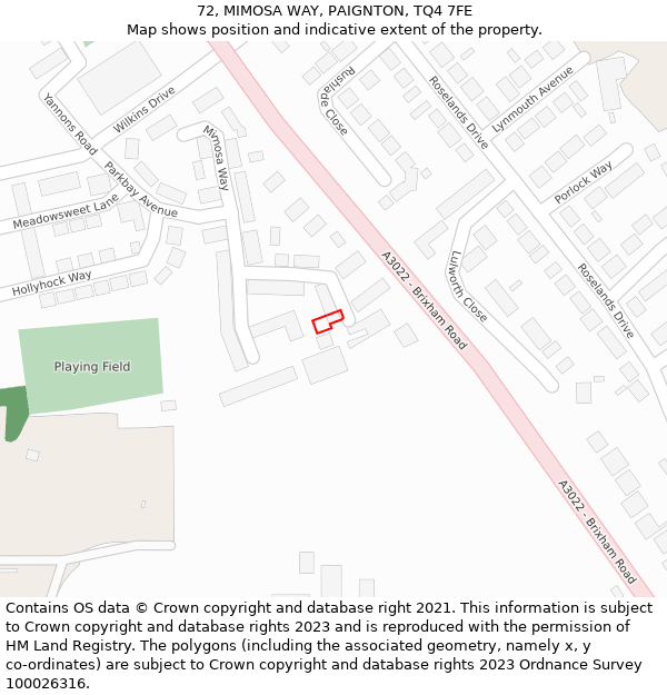 72, MIMOSA WAY, PAIGNTON, TQ4 7FE: Location map and indicative extent of plot