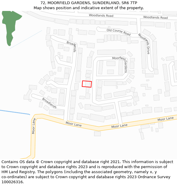 72, MOORFIELD GARDENS, SUNDERLAND, SR6 7TP: Location map and indicative extent of plot