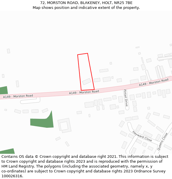 72, MORSTON ROAD, BLAKENEY, HOLT, NR25 7BE: Location map and indicative extent of plot