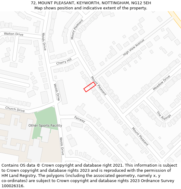 72, MOUNT PLEASANT, KEYWORTH, NOTTINGHAM, NG12 5EH: Location map and indicative extent of plot