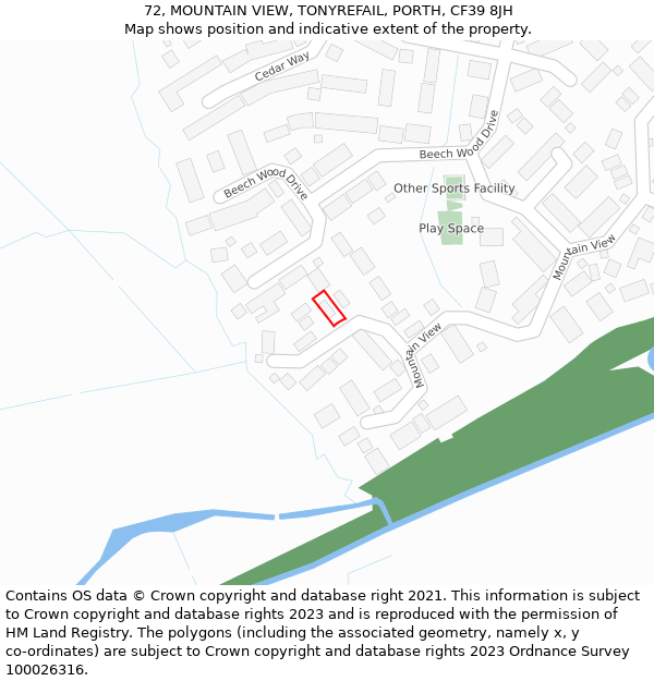 72, MOUNTAIN VIEW, TONYREFAIL, PORTH, CF39 8JH: Location map and indicative extent of plot