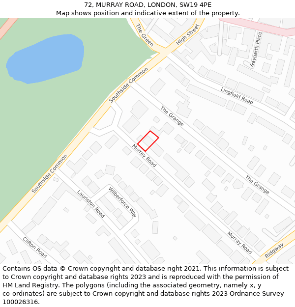 72, MURRAY ROAD, LONDON, SW19 4PE: Location map and indicative extent of plot