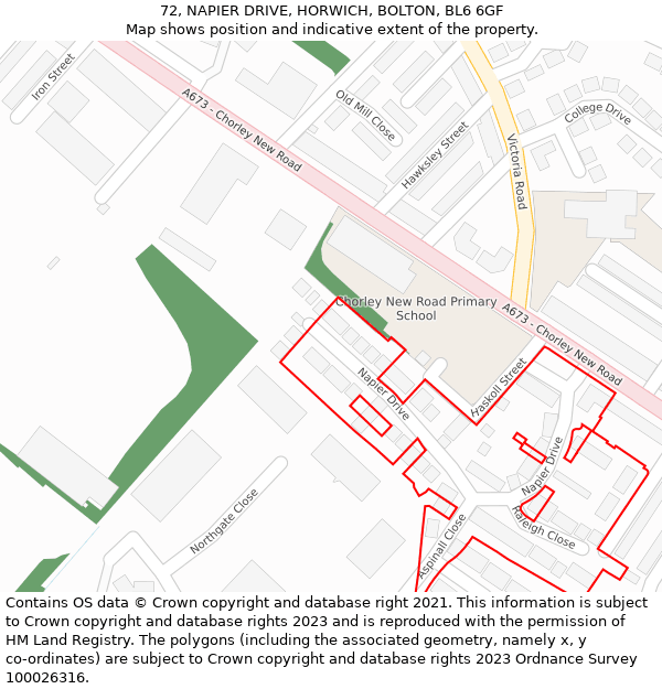 72, NAPIER DRIVE, HORWICH, BOLTON, BL6 6GF: Location map and indicative extent of plot