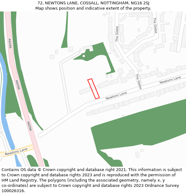 72, NEWTONS LANE, COSSALL, NOTTINGHAM, NG16 2SJ: Location map and indicative extent of plot