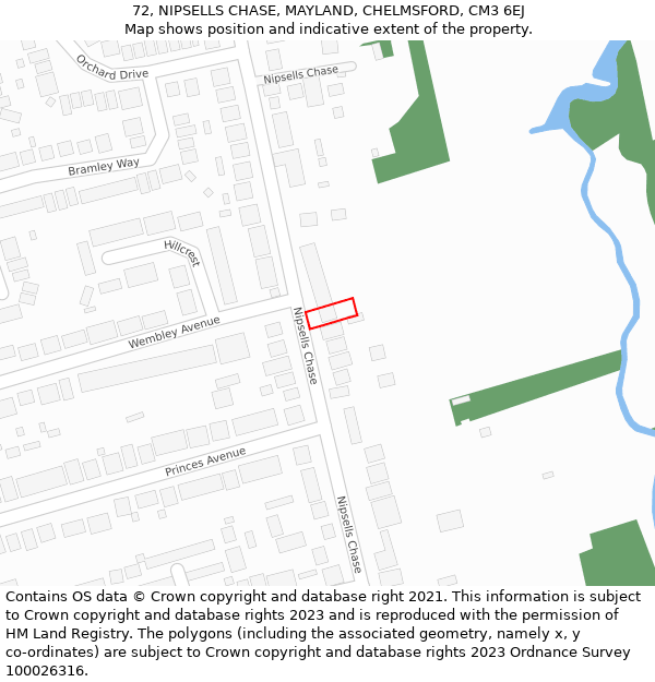 72, NIPSELLS CHASE, MAYLAND, CHELMSFORD, CM3 6EJ: Location map and indicative extent of plot