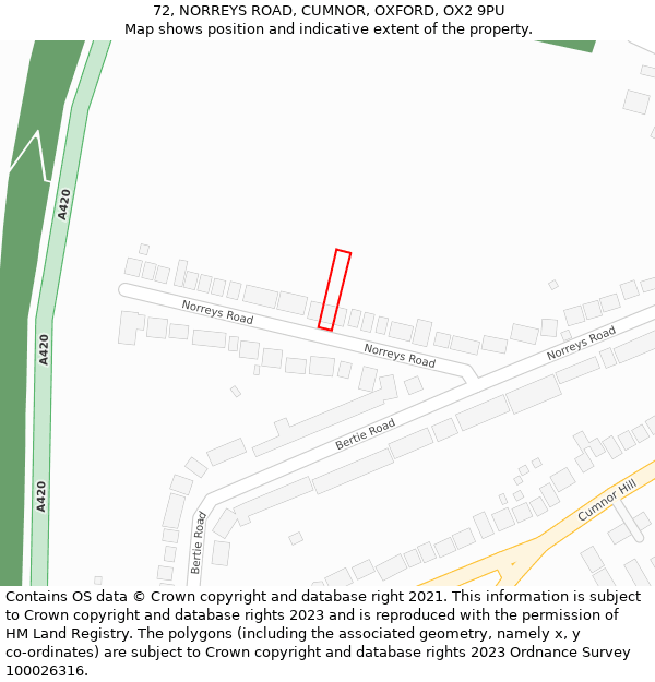 72, NORREYS ROAD, CUMNOR, OXFORD, OX2 9PU: Location map and indicative extent of plot