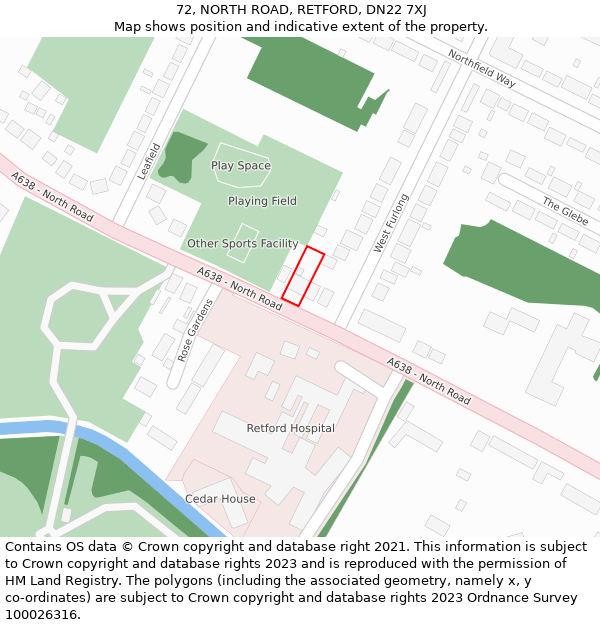 72, NORTH ROAD, RETFORD, DN22 7XJ: Location map and indicative extent of plot