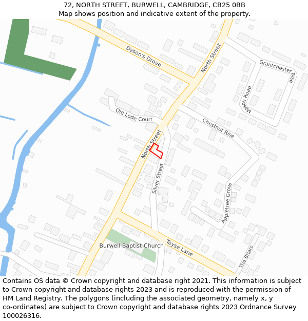 72, NORTH STREET, BURWELL, CAMBRIDGE, CB25 0BB: Location map and indicative extent of plot