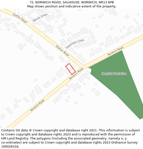 72, NORWICH ROAD, SALHOUSE, NORWICH, NR13 6PB: Location map and indicative extent of plot