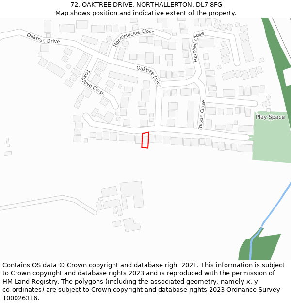 72, OAKTREE DRIVE, NORTHALLERTON, DL7 8FG: Location map and indicative extent of plot
