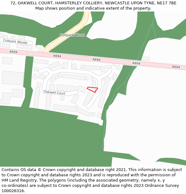 72, OAKWELL COURT, HAMSTERLEY COLLIERY, NEWCASTLE UPON TYNE, NE17 7BE: Location map and indicative extent of plot