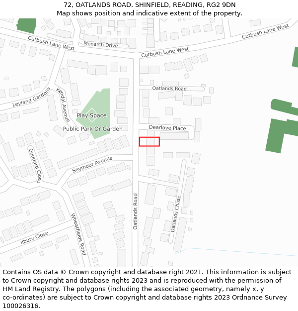 72, OATLANDS ROAD, SHINFIELD, READING, RG2 9DN: Location map and indicative extent of plot